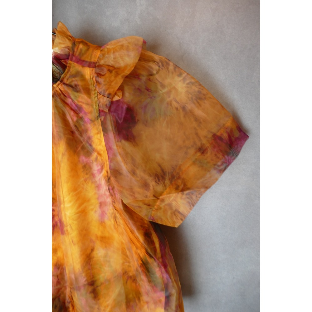 Marie Oliver Orange Abstract Floral Sheer Organza Ruffle Mock Neck Blouse XXS - Picture 5 of 10
